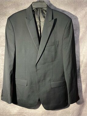 Michael Strahan Collection Men Black Pinstripe Suit Jacket Blazer 40L Wool